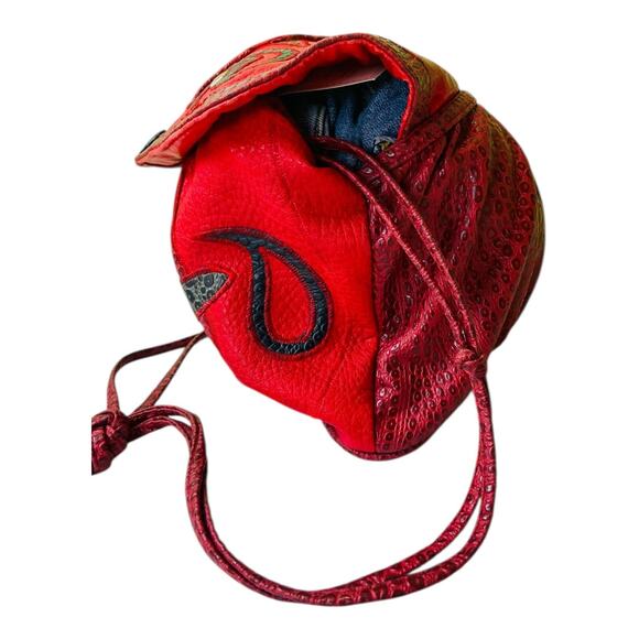 Vintage 80s NAS Leather Patchwork Flap Red Textured Shoulder Korean Purse Bag - Picture 3 of 13